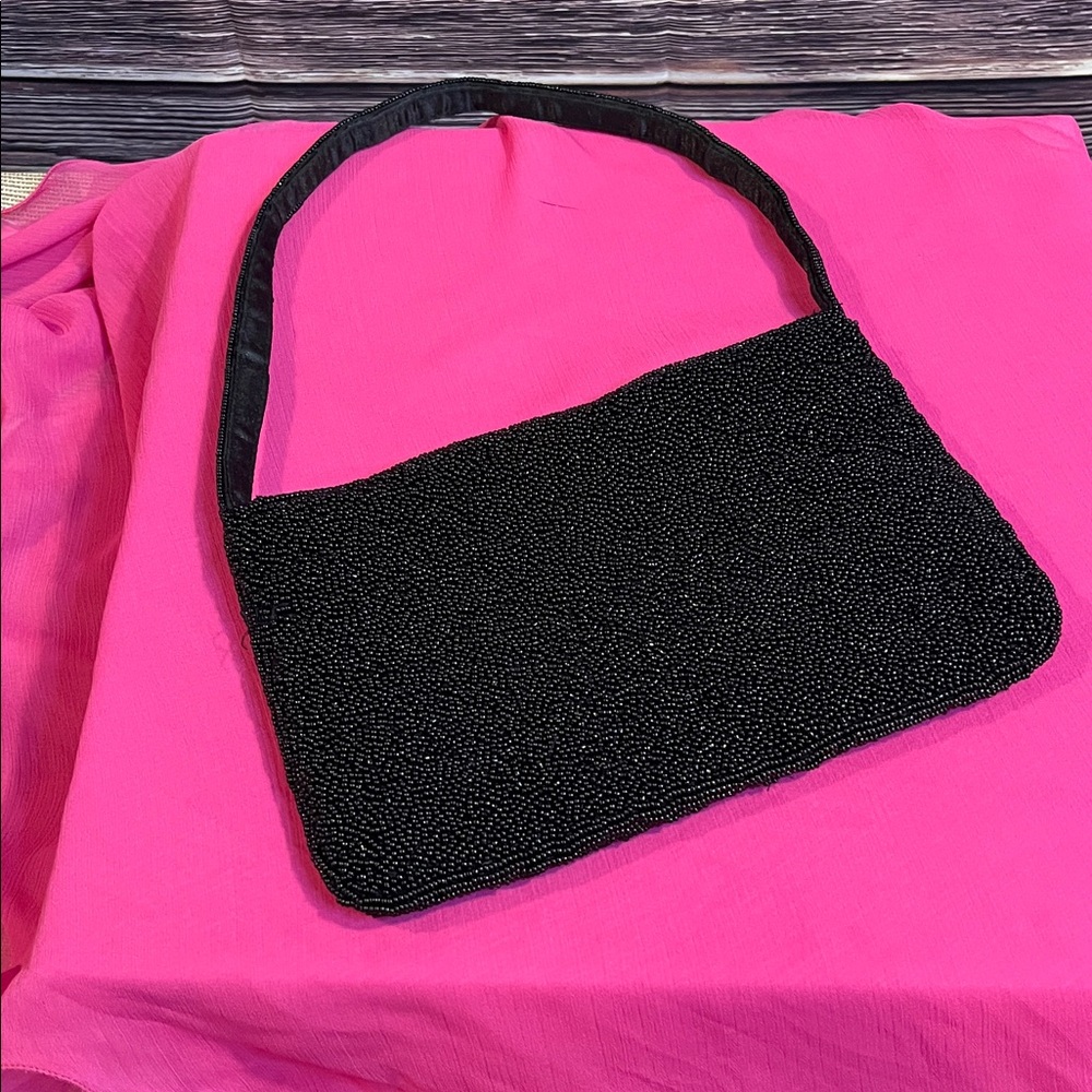 Floral Beaded Black Handbag - Picture 2 of 4